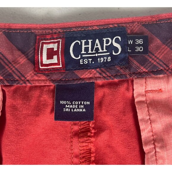 Chaps Straight Leg Chino Pants Men 36 Red Flat Front Trouser Pockets 100% Cotton - Picture 4 of 8